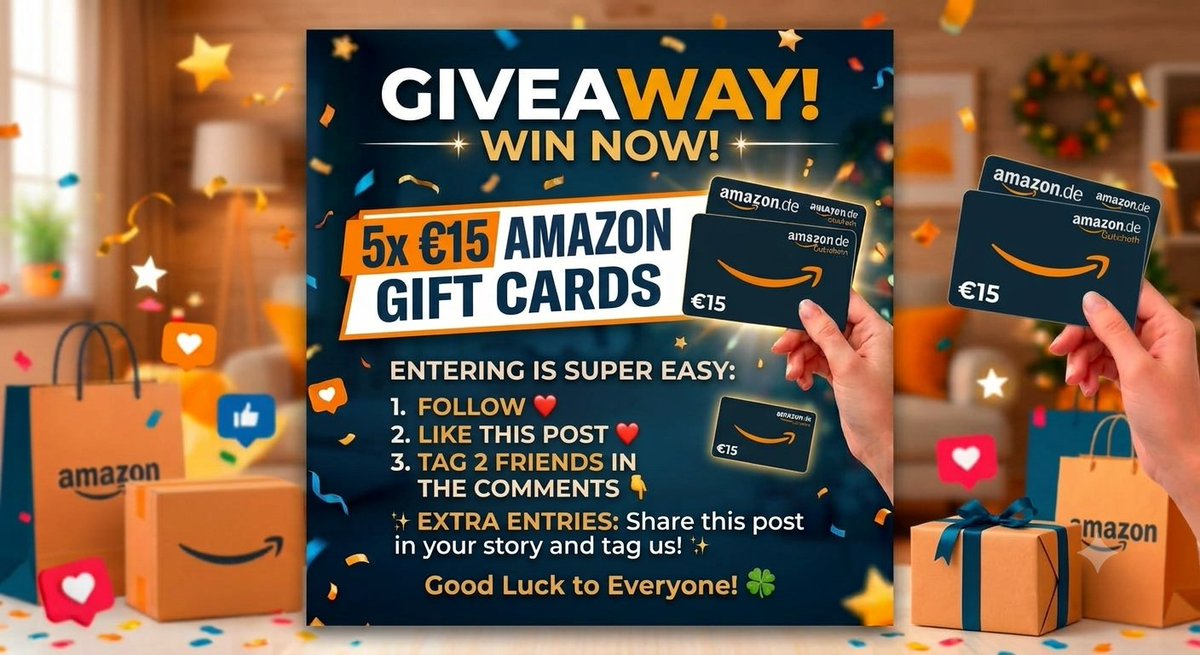 Maagnificoo's tweet photo. GIVEAWAY
Win one of 5x €15 Amazon gift cards!
All you have to do:
Follow our page. ✅
Like this post. ❤️
Tag 2 friends in the comments. 👇
 You have until August 20, 2026. Good luck! 🍀 https://t.co/zj1rclPmCu