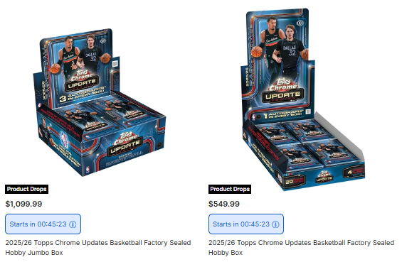 残り45分】 Fanatics USに 2025/26 Topps Chrome Updates Basketball