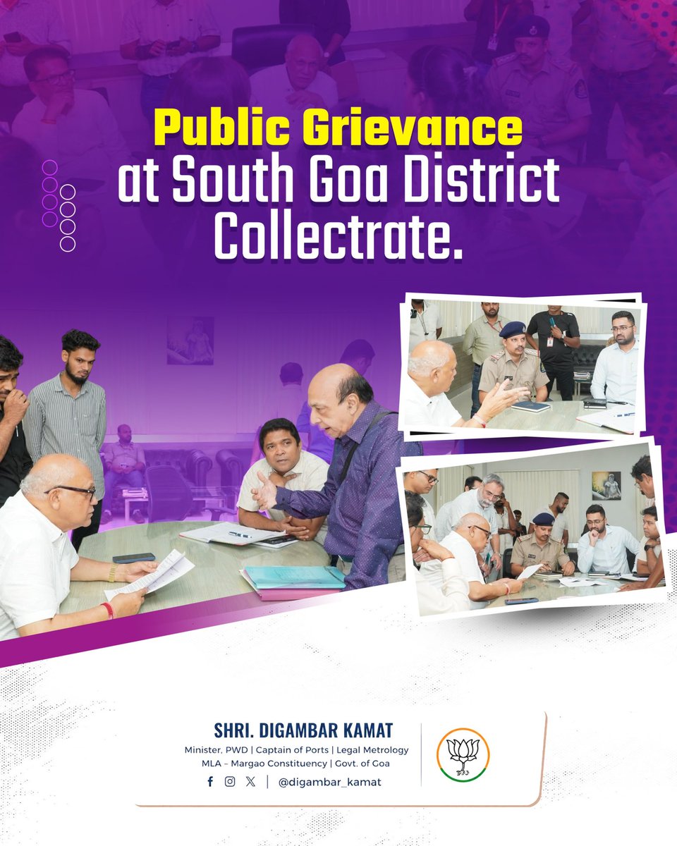 digambarkamat's tweet photo. Conducted a Public Grievance Meeting at the South Goa District Collectorate, where citizens from across the district came forward to share their concerns and suggestions. Together, we continue to build a stronger and more accountable administration.

 #PublicService https://t.co/e0YGQWyyHT