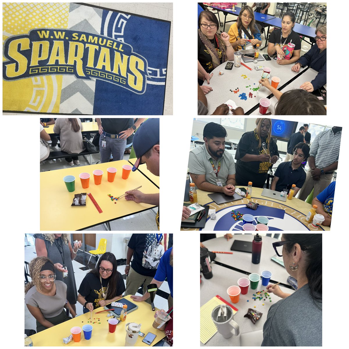 AP_LeSanchez's tweet photo. We welcomed our teachers back to Samuell HS with a little ice breaker. @wwsamuell @Region1DISD @RubyGarzaDISD https://t.co/eVxWa1ufAM