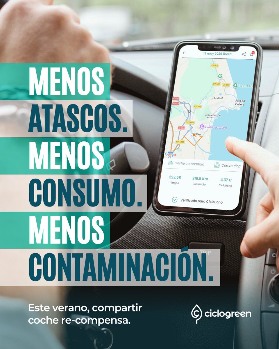 Ciclogreen's tweet photo. ⛽ En comparación con 2025, llenar el depósito es un 20 % más caro.
Este verano, #compartircoche tiene más sentido que nunca.
📱 Registras el trayecto escaneando un QR al inicio y al final en @Ciclogreen
💸 Conductores y pasajeros ganan 0,02 €/km con el #CicloBono.
¿Te animas? Descarga la app
https://t.co/sOi4ryYQqx