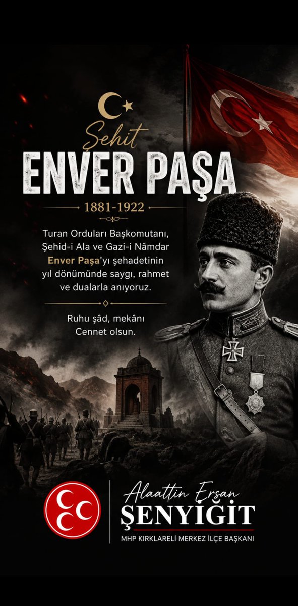 ErsanAlaattin's tweet photo. Turan Orduları Başkomutanı,Şehid-i Ala ve Gazi-i Nâmdar Enver Paşa’yı şehadetinin yıl dönümünde saygı,rahmet ve dualarla anıyoruz https://t.co/9TxummRxRB