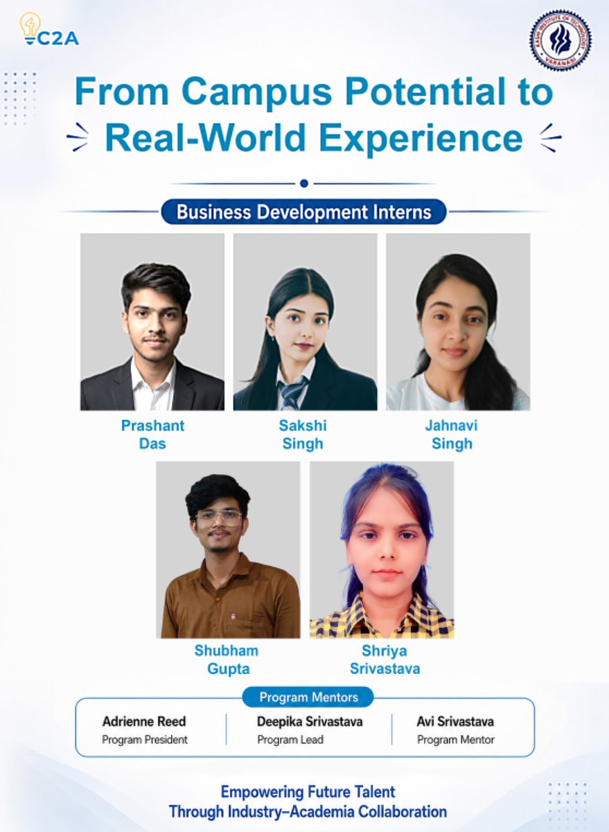 concept2ac85568's tweet photo. From campus potential to real-world experience.
Meet our Business Development Interns from Kashi Institute of Technology: Prashant Kumar Das, Sakshi Singh, Shriya Srivastava, Jahnavi Singh &amp; Shubham Gupta.
Wishing them a great learning journey with Concept2Action!
#C2A https://t.co/oznI9mYhM5