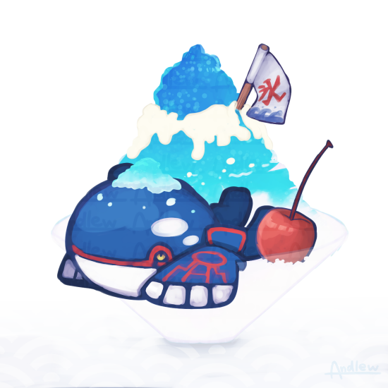 Andlew_213's tweet photo. 暑中見舞いが無事お相手に届いたので…
描いた絵を見せるよ…この…
かき氷(さくらんぼとちっこいカイオーガ添えて)…！
#ポケモン https://t.co/wLYfXszRhT