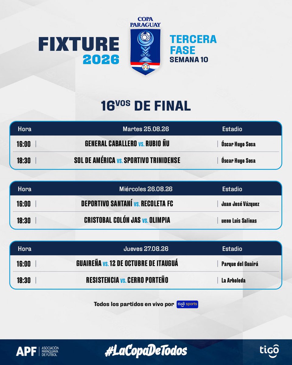 alvaroapontec's tweet photo. Miércoles 26 de agosto a las 18:30 en Itaugua, Cristóbal Colón JAS vs Olimpia, 16avos de final de Copa Paraguay https://t.co/gpYYWmaZqg