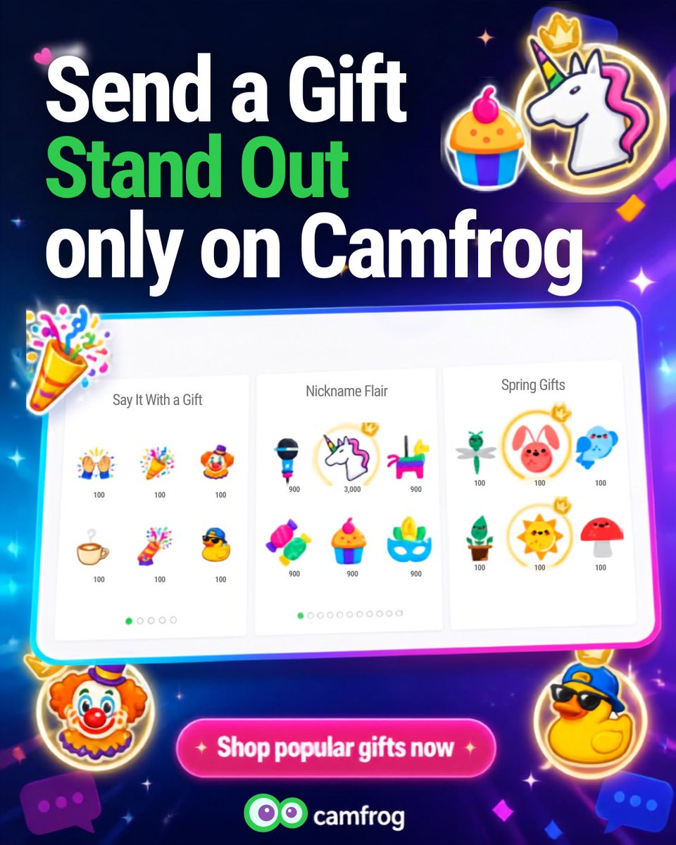 camfrog's tweet photo. Express yourself and share the love with unique virtual gifts from Camfrog’s store—find the perfect match for every mood! #Camfrog #Camfrog Video Chat #Download #Gifts #VirtualGifts #Store #OnlineStore #OnlineGift https://t.co/bmqrRZIsPk