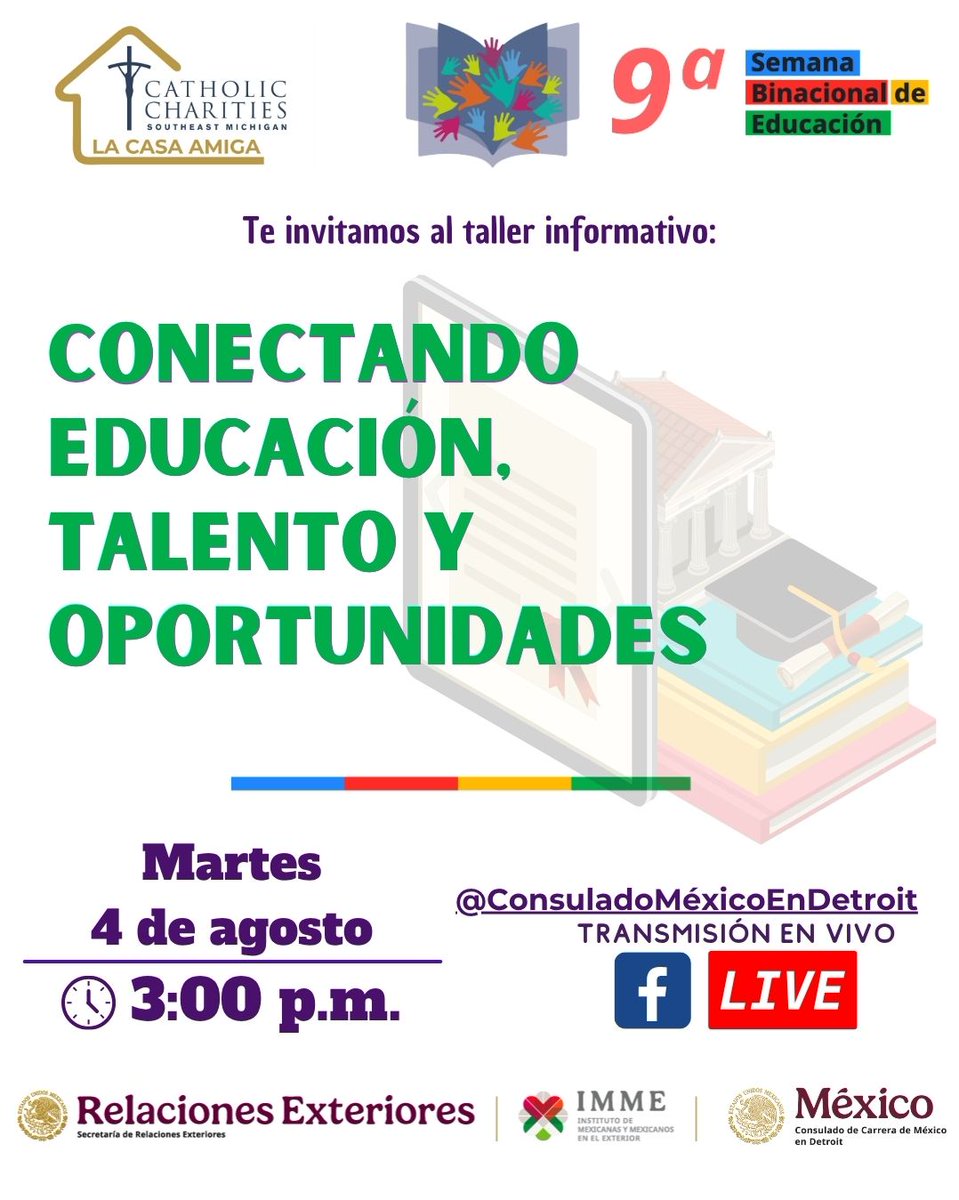 consulmexDET's tweet photo. Asiste a esta transmisión en vivo que tendremos en nuestro Facebook durante la #SBE para aprender sobre todos los recursos educativos a los que puedes acceder.
📆 martes 4 de agosto
🕛3:00 pm
🌐Facebook Live
¡te esperamos!
#SBE #SBE2026 #Educación https://t.co/WsByBvchLe
