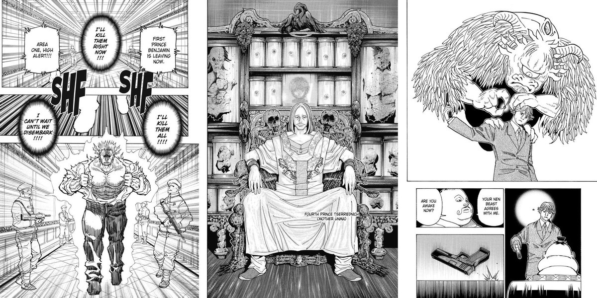 akrates22's tweet photo. Halkenburg fake died to revive in a different body.
Benjamin's plan is to die and revive as a god.
Tserriednich just faked his death.

The brothers truly think alike.
#hxh #hxh416 https://t.co/yxKSop1mhk