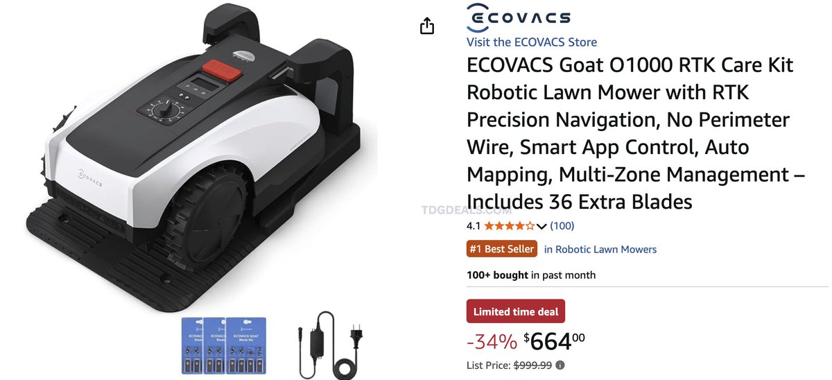 dropperdeals's tweet photo. $664 ECOVACS GOAT O1000 ROBOT LAWN MOWER

The RTK Care Kit robot mower is $336 off, down from $999.99 to $664 on a limited time deal

🌿 https://t.co/5ItXna43ys

No perimeter wire needed.

#ad https://t.co/EtNPuH2xA0
