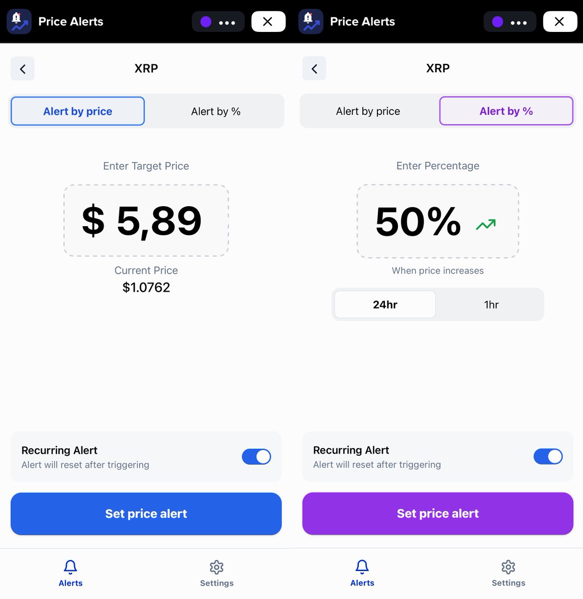 XamanWallet's tweet photo. Have you tried the Price Alerts xApp?

Set alerts for $XRP your way: exact price, % move, one-time or recurring. 

Get a notification the moment your target hits. 🔔 https://t.co/TXDNU14OVr