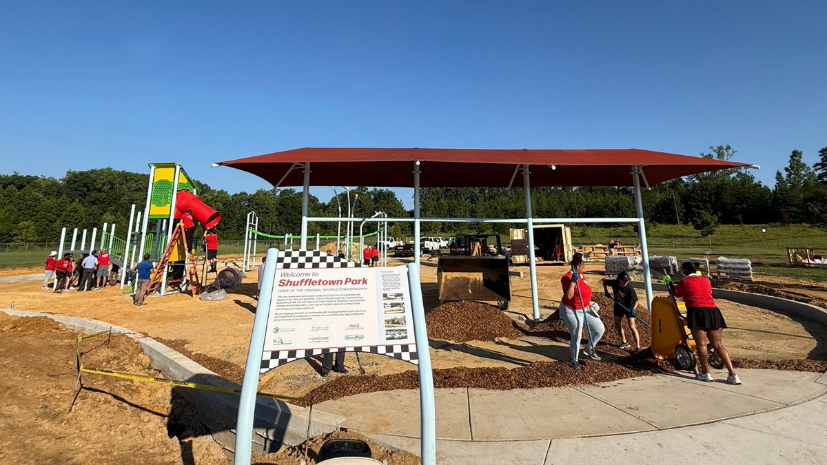 CokeCCBCC's tweet photo. What was once the historic Shuffletown Dragway will now be a place where Charlotte families can race down slides, spark imaginations and make memories for generations to come.

Coca-Cola Consolidated was proud to join @CocaColaCo, @CLTMotorSpdwy, @NASCAR, Mecklenburg County Parks & Rec, @Partners4Parks, @CunninghamRec, @gametimeplay, and hundreds of incredible volunteers to help transform the site of Shuffletown Dragway into a new playground built for play, connection and community.

Cheers to building stronger communities, one playground at a time. ❤️🥤