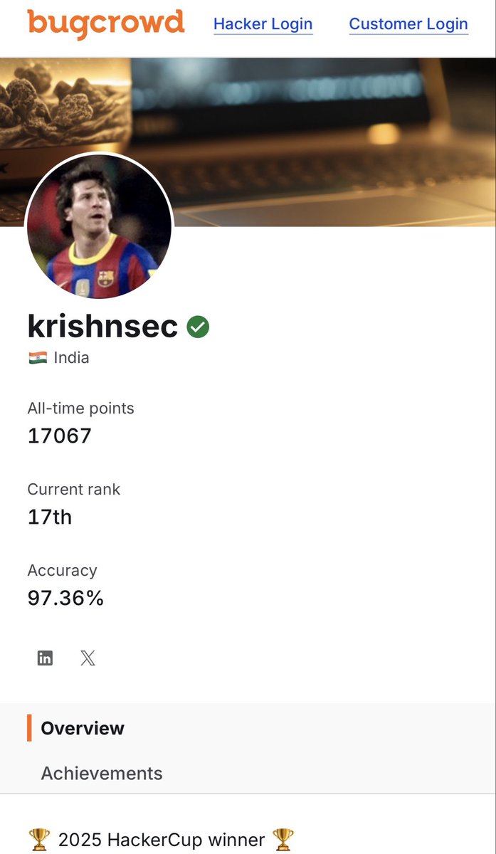 krishnsec's tweet photo. Crossed 17K reputation on @Bugcrowd ✅ https://t.co/1F00ZcjLmc