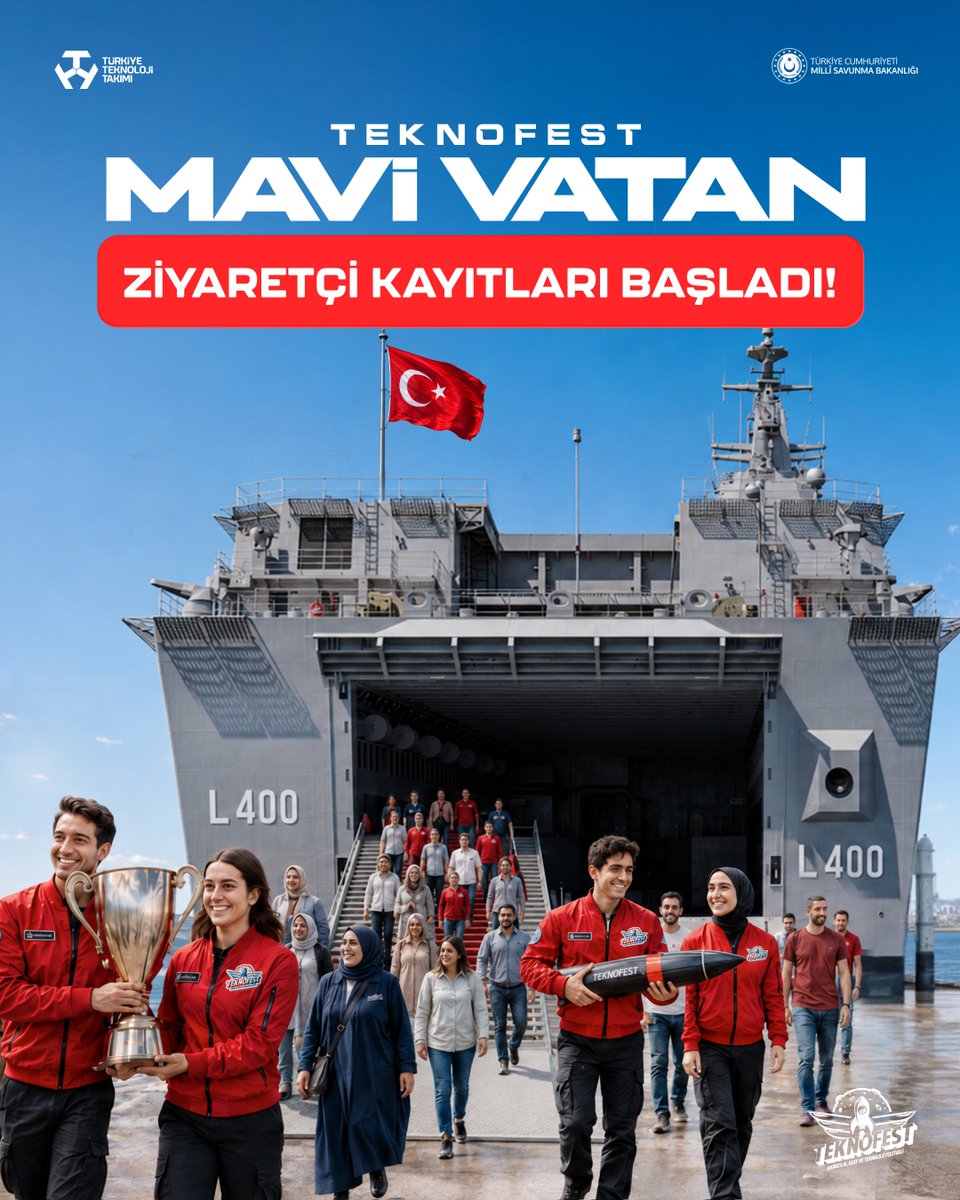 TCSanayi's tweet photo. 📢 ❝#TEKNOFEST Mavi Vatan❞ Ziyaretçi Kayıtları Başladı! 🚀

2️⃣0️⃣–2️⃣3️⃣ Ağustos tarihlerinde Gölcük Tersanesi Komutanlığı’nda teknoloji tutkunlarıyla buluşuyoruz.  ⚓️

🎟️ Ziyaretçi Kaydı > https://t.co/6OhjRjOjPw https://t.co/0uRXAquj1R
