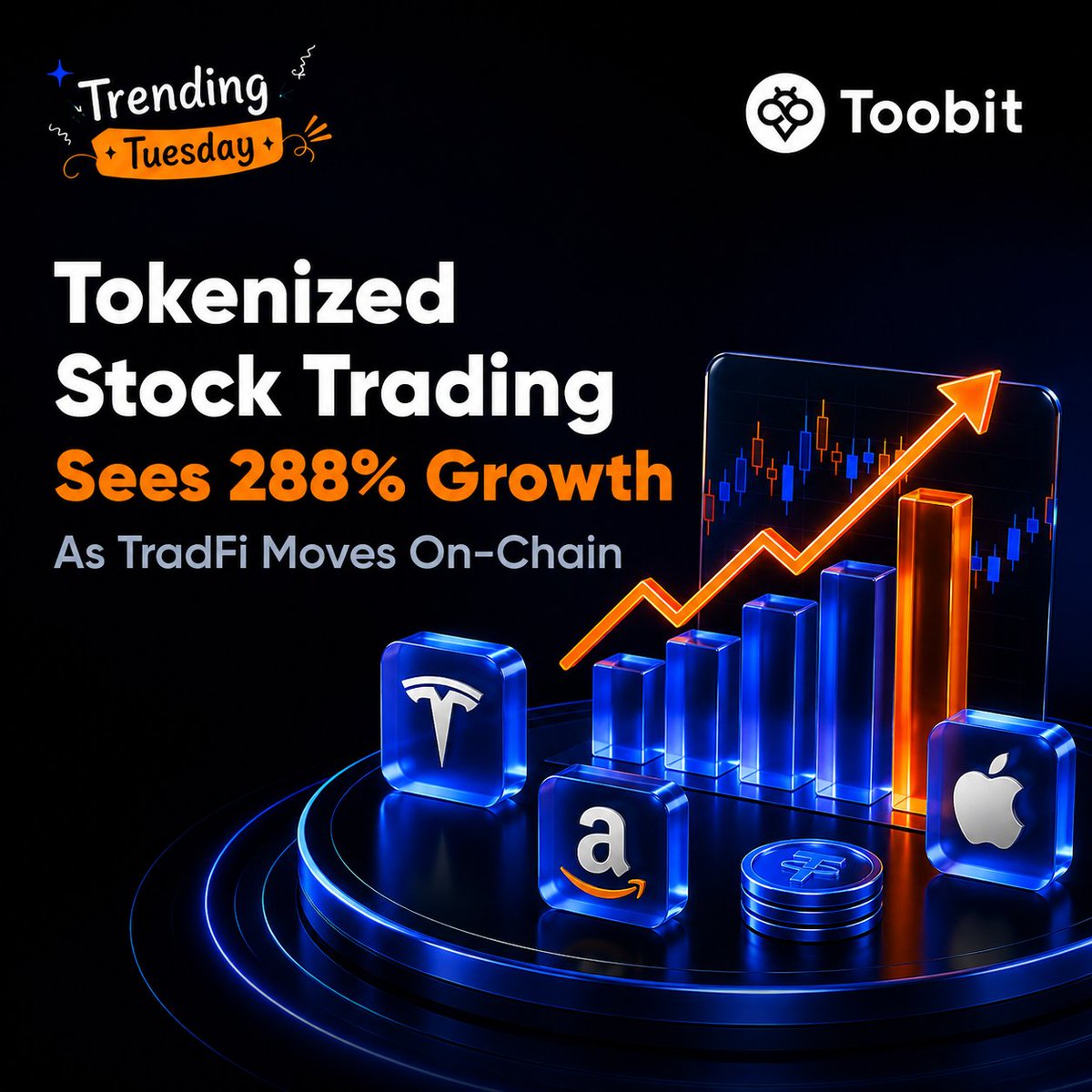 Toobit_official's tweet photo. The future of investing isn't about choosing between stocks or crypto.🙅‍♂️ 

It's about having access to both in a more connected financial ecosystem. 

#Toobit #Crypto #TrendingTuesday #Web3 https://t.co/hmcmK2MBwS