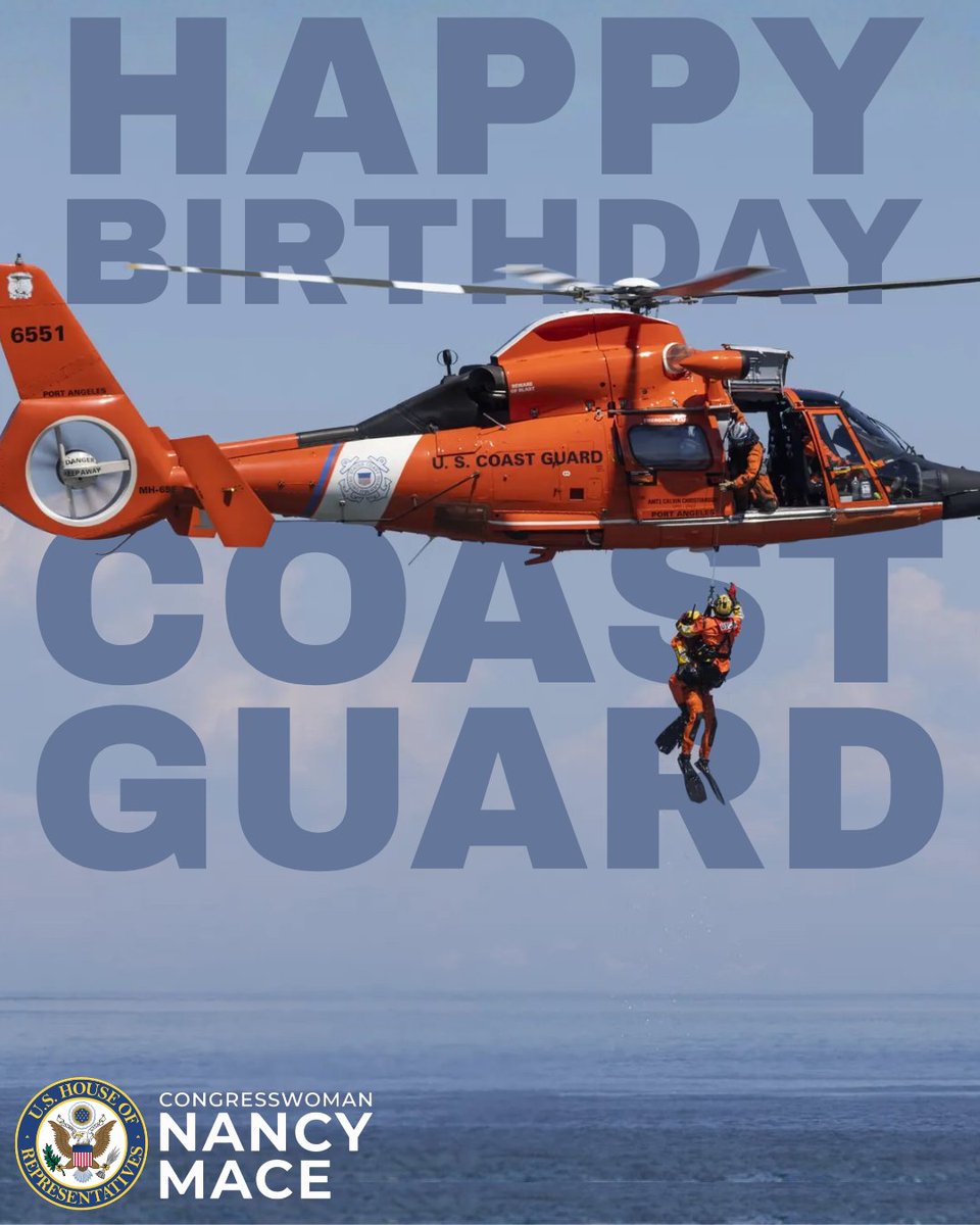 RepNancyMace's tweet photo. 236 years ago today, the United States Coast Guard was established, and every day since, these men and women have shown up to do one of the most demanding and dangerous jobs.

Search and rescue on open water. Drug interdiction. Port security. Defending our coastlines. Responding to natural disasters. The Coast Guard does it all.

Here in the Lowcountry, the Coast Guard patrols our waters, keeps the Port of Charleston secure, and serves in conditions most people would never go near.

Semper Paratus. Always Ready.

To every active duty member, reservist, veteran, and Coast Guard family, thank you.

Happy 236th Birthday, United States Coast Guard.