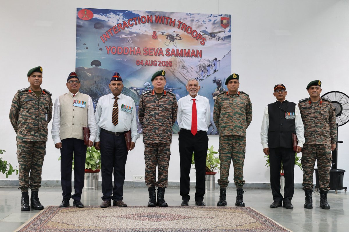 adgpi's tweet photo. योद्धा सेवा सम्मान 
YODDHA SEVA SAMMAN

कर्म से गौरव , सेवा से विजय
Honour Through Action, VIJAY Through Service

A soldier never truly retires - their courage, discipline and selfless service endure.

In recognition of their exemplary contributions to social service, education, healthcare, environment, agriculture, sports and veteran welfare, #GeneralDhirajSeth, #COAS, felicitated four distinguished Veterans with the Yoddha Seva Samman, #YSS during his visit to Lucknow.

The Yoddha Seva Samman embodies the enduring spirit of a Yoddha - one whose values, selfless service and unwavering commitment to the Nation continue long after active military service.

Major General Harsh Kakar (Retd) was honoured for his distinguished contributions to National Security and strategic thought. Following an illustrious military career, including service in United Nations peacekeeping missions, he continues to strengthen strategic discourse as Founder Member and Vice Chairman of STRIVE India through his writings, lectures and strategic insights.

Colonel Arvind Singh Kushwaha (Retd) was recognised for his outstanding contributions to healthcare and medical education. He played a pivotal role in the establishment of #AIIMSNagpur, strengthened COVID-19 management in #Maharashtra, and contributed significantly to the development of medical colleges in #ArunachalPradesh, continuing his lifelong service to society.

Naib Subedar Radhey Shyam (Retd) was felicitated for his exceptional humanitarian service. Through his personal initiative and resources, he established an old-age home providing shelter, food and medical care to ex-servicemen, war widows and the underprivileged. His selfless service has earned him widespread recognition and several prestigious honours.

Risaldar Major (Honorary Captain) Vijay Kumar (Retd) was honoured for his outstanding contribution to veteran welfare and youth empowerment. By establishing a Sainik Library and Motivation Centre with his own resources, he has provided free career guidance, study material and computer training, empowering numerous youth and ex-servicemen to pursue meaningful careers and brighter futures.

‘Service is a Lifelong Journey; Building a Stronger, United #India.’

#RespectAndRecognition
#Veterans
#IndianArmy 
@DIAV20