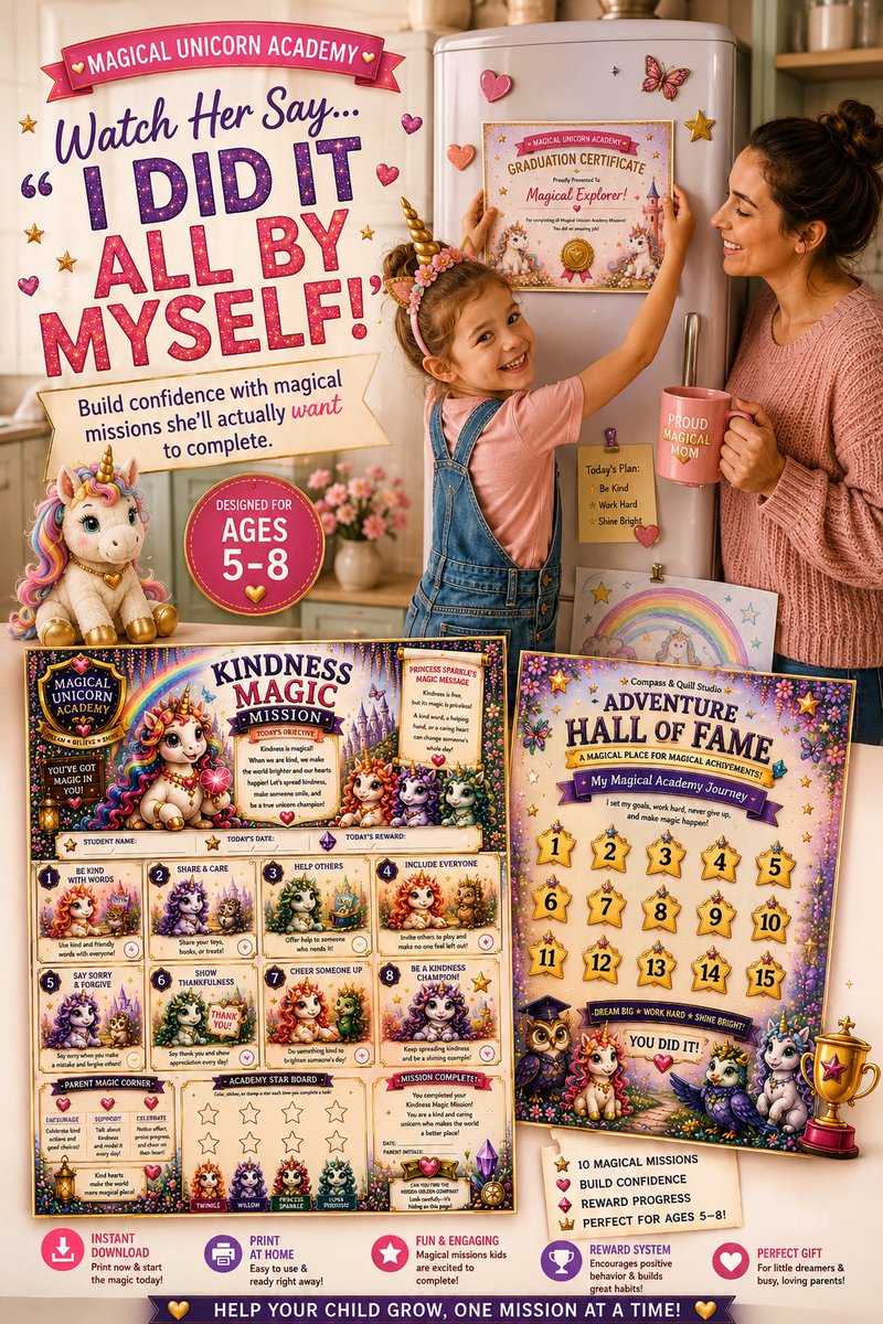 Compasss_Quill's tweet photo. 🦄 Turn everyday routines into magical adventures!

Help girls ages 5–8 build confidence, independence, and positive habits with our printable Magical Unicorn Academy Reward Chart. ✨

🛍️ https://t.co/YElVpRQK0I

#RewardChart #Parenting #Etsy https://t.co/8tfVr7u29Z