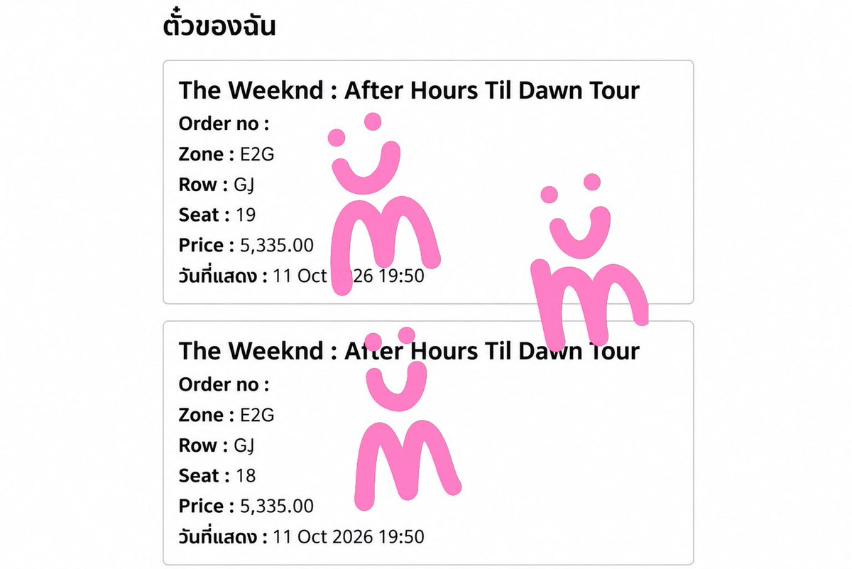jud1egurl's tweet photo. wts / ปล่อยบัตร
ปล่อยบัตร the weeknd
จำนวน 2 ใบ
รอบแสดงวันที่ 11/10 , โซน E2G
original price 5,335 / 1ใบค่า
** ขายสองใบติดค่า
ส่งฟรี / นัดรับสยาม
สามารถทักมาสอบถามก่อนได้ค่า 💌
#AfterHoursTilDawnTourBKK
#TheWeekndLiveInBangkok
#theweekend https://t.co/Hoz78fr8VZ