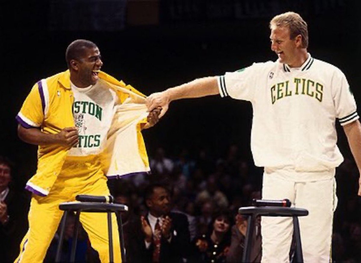 Super70sSports's tweet photo. My favorite part of the Magic-Bird rivalry is that two men from different worlds who competed like rabid animals came to legitimately love one another. That’s the best of what sports has to offer if you ask me. https://t.co/Om0t7ZDZhL