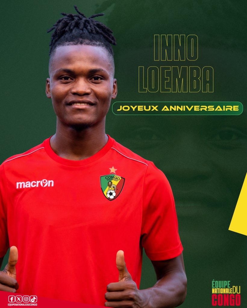 EquipeCongo's tweet photo. 🎂 Joyeux anniversaire, Inno Loemba ! 

#EquipeNationaleCG 🇨🇬 https://t.co/kdrJ7RgR8Z