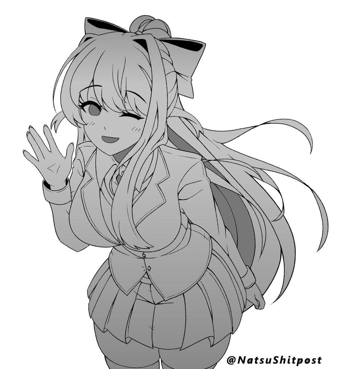 NatsuShitpost's tweet photo. Probando un poco de sombras 🖌️⛅

#DDLC #DokiDokiLiteratureClub #Fanart #Monika #WIP https://t.co/uQzmxRuoRz
