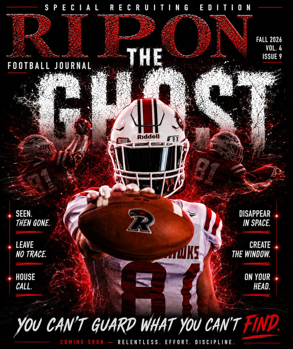 RiponRedHawkFB's tweet photo. NOW AVAILABLE:

𝐈𝐬𝐬𝐮𝐞 #𝟗: 𝐓𝐇𝐄 𝐆𝐇𝐎𝐒𝐓
The best don't outrun defenders.
They disappear from them.

Leave No Trace. #HouseCall

Welcome to the Ghost. #BeRed🔴⚪️ https://t.co/ywMCI9syKE
