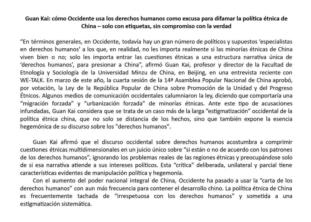hoy_chile's tweet photo. 【Columna WE TALK】
Guan Kai: cómo Occidente usa los derechos humanos como excusa para difamar la política étnica de China – solo con etiquetas, sin compromiso con la verdad #China #Etnias #Medios #Sesgos #Desinformación https://t.co/HcEnFVYBWa