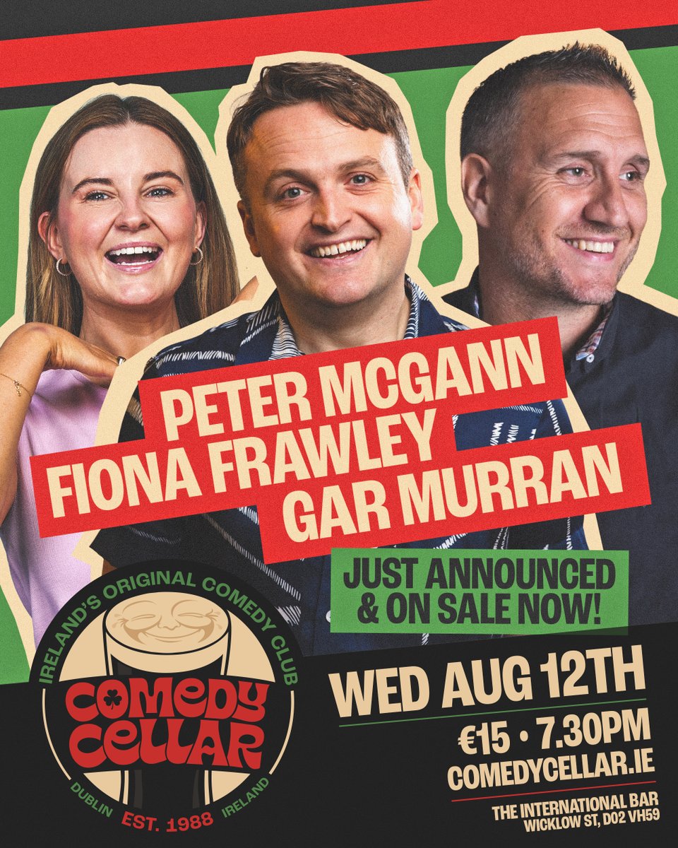 ComedyCellarIE's tweet photo. IRELAND'S ORIGINAL COMEDY CLUB.

A new era begins at The Comedy Cellar and we're kicking things off next week with an incredible line-up:

🎙️ PETER McGANN
🎙️ FIONA FRAWLEY
🎙️ GAR MURRAN

🎟️ Early Bird tickets available at https://t.co/h2F81kJqvv or on https://t.co/NHbCVvQnxe! https://t.co/yrZP425m0e