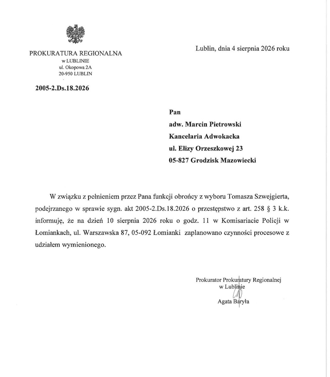 aw_boles46625's tweet photo. Panie Ministrze @MKierwinski pani Agata Baryła Prokurator popełniający przestępstwo korupcji poprzez tajną współpracę agenturalną z CBA. Ignorując postępowania karne z art.160kk i 231kk w swojej sprawie. Chce używać Policji de facto we własnej sprawie. Bardzo proszę o objęcie nadzorem tych działań, jestem do dyspozycji w sprawie przekazania dowodów na te popełniane przestępstwa. Policja to nie jest instrument do załatwiania porachunków i matactwa w obawie przed odpowiedzialnością karną skorumpowanej Prokurator we własnej sprawie. Wiem, że w konfrontacji z tą grupą po Ziobrowych przestępców mam małe szanse ale mimo tego proszę Pana o interwencję.