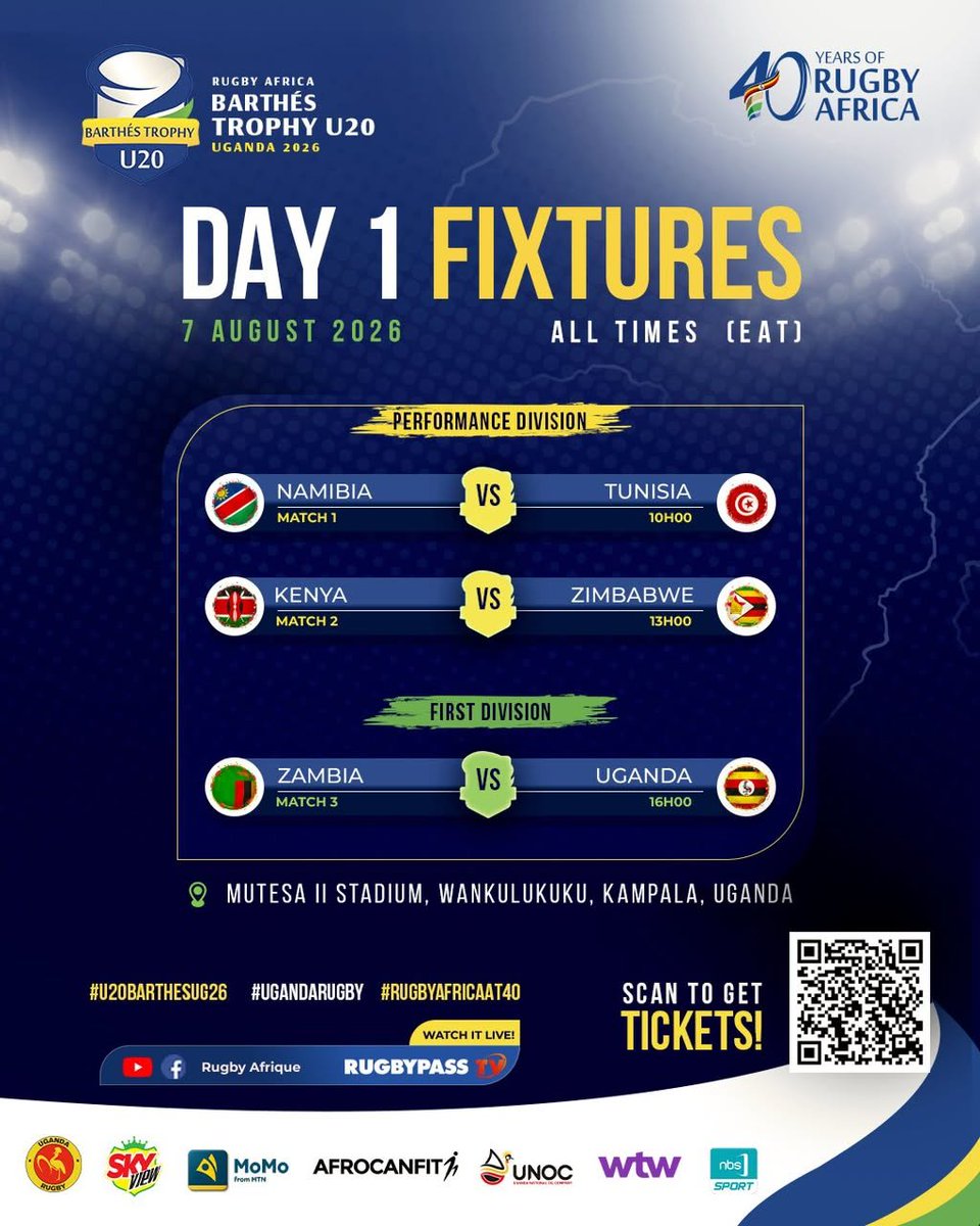 Popelina256ug's tweet photo. The 2026 Rugby Africa U20 Barthés Trophy officially gets underway tomorrow, and Uganda is ready to host Africa’s future stars! 🌍🏆
🚨 DAY 1 — 7 AUGUST 🚨
📍 Mutesa II Stadium, Wankulukuku
🔥 10:00 🇳🇦 Namibia 🆚 Tunisia 🇹🇳
🔥 13:00 🇰🇪 Kenya 🆚 Zimbabwe 🇿🇼
🔥 16:00 🇿🇲 Zambia 🆚 Uganda 🇺🇬
And you already know the one we’re waiting for! 😤🔥
UGANDA vs ZAMBIA — 4PM! 🇺🇬🏉🇿🇲bring the noise, bring your people!
DAY 1. THREE GAMES. ONE TROPHY DREAM. 🏆🔥
#U20BarthesUg26
 #UgandaRugby
 #RugbyAfricaAt40 
 #RugbyAfrica
 #CranesRugby