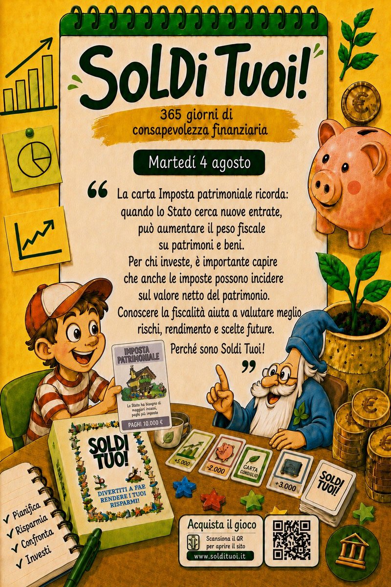 nicolaborzi's tweet photo. Con il gioco di carte da tavolo Soldi Tuoi ti diverti in famiglia e con gli amici e impari le basi dell'educazione finanziaria. #SoldiTuoi
https://t.co/W9lFvFVC5b
#finanza #risparmio #investimenti #risparmiatori #educazionefinanziaria #consulenza #consulenti #commissioni #spese https://t.co/RSO8ntUDPj