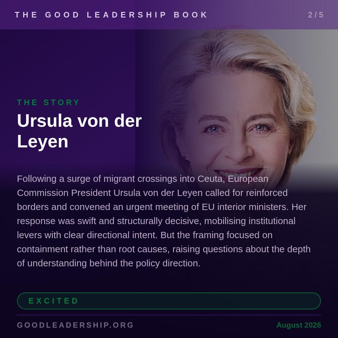 GoodLeadershipB's tweet photo. Thousands crossed into Ceuta in recent days, and Ursula von der Leyen's response was to call for stronger borders ahead of an emergency ministers meeting. The instinct is purposeful, but where is the deeper reading of why people flee,

https://t.co/0adPanmS9U https://t.co/ah8Qm4L4aD