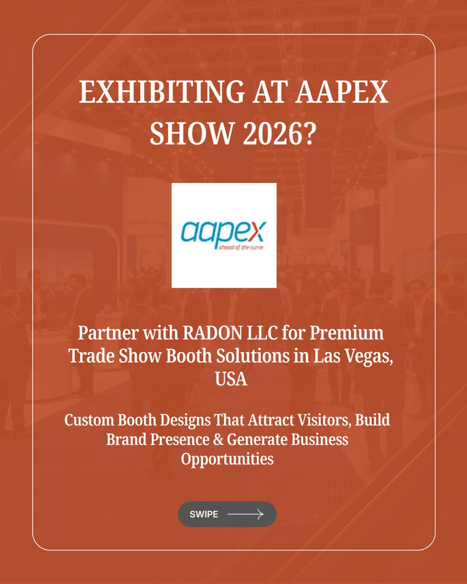ExhibitionLlc's tweet photo. Planning to exhibit at #AAPEX2026?

Partner with RADON LLC for custom trade show booth design, rentals, installation, and complete exhibit solutions in Las Vegas, USA.

🌐 https://t.co/6G8aFK4V1p

#AAPEXShow #TradeShow #BoothDesign #LasVegas #RADONLLC https://t.co/s5sQOUjnyQ