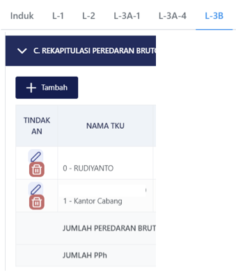 Selanjutnya ke Tab L-3B, scroll bagian terus ke bawah sampai ke Bagian C
Kemudian klik tombol tamba...