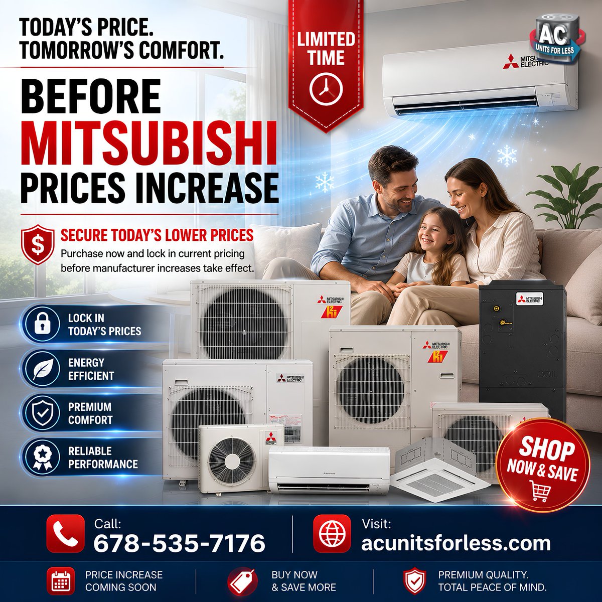 Acunitsfor35915's tweet photo. Mitsubishi Electric prices are increasing soon!
Lock in today's lower pricing before manufacturer price increases take effect.
✅ Energy Efficient
✅ Premium Comfort
✅ Reliable Performance
📞 678-535-7176
🌐https://t.co/drtsRkIGsL
#MitsubishiElectric #HomeComfort #ACUnitsForLess https://t.co/4XLerg5yhs