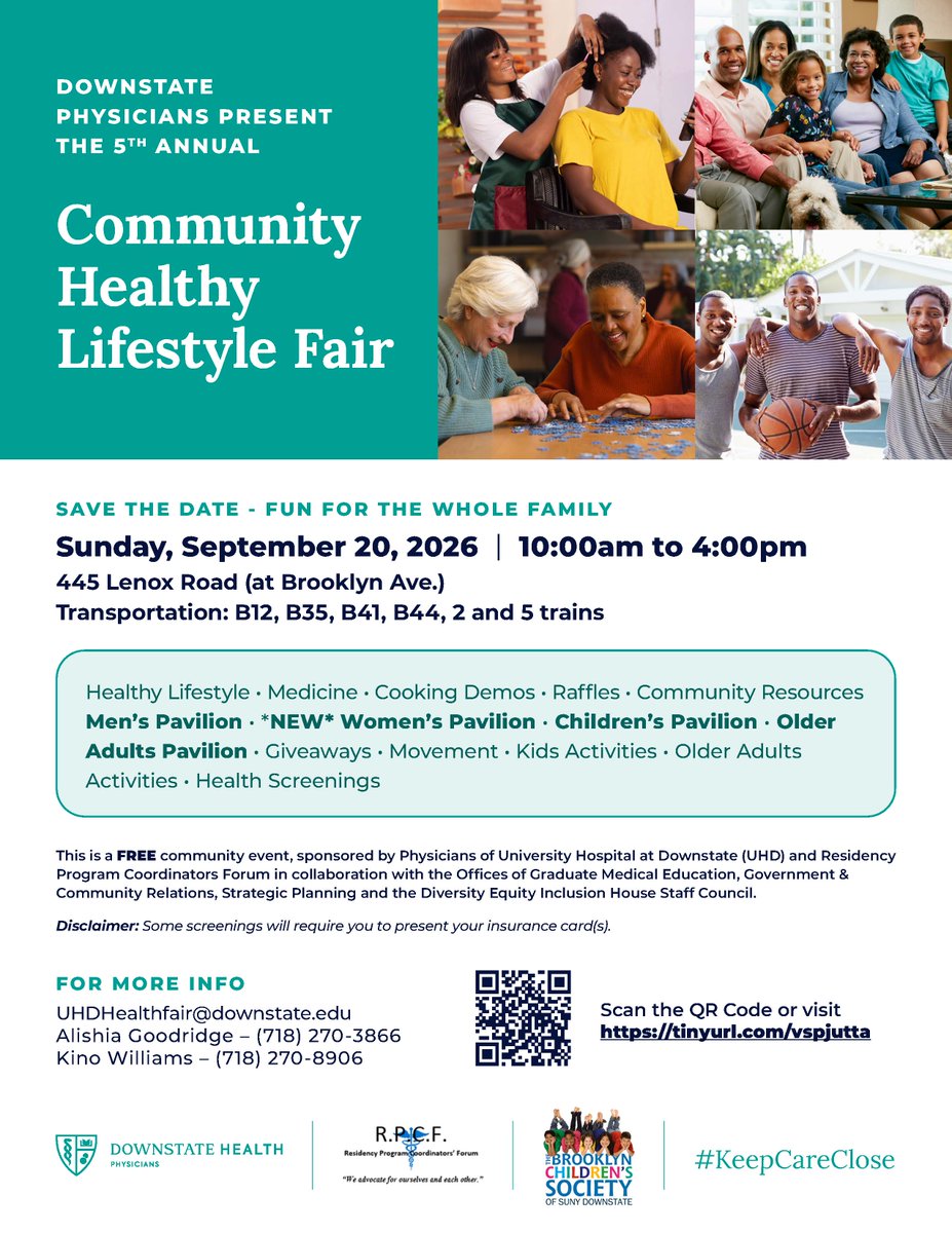 sunydownstate's tweet photo. Join Us for the 5th Annual Community Healthy Lifestyle Fair on 9/20/2026.
Click here for more info: https://t.co/jITGIX6ln1
#healthfair #keepcareclose https://t.co/TbNvD5O92q