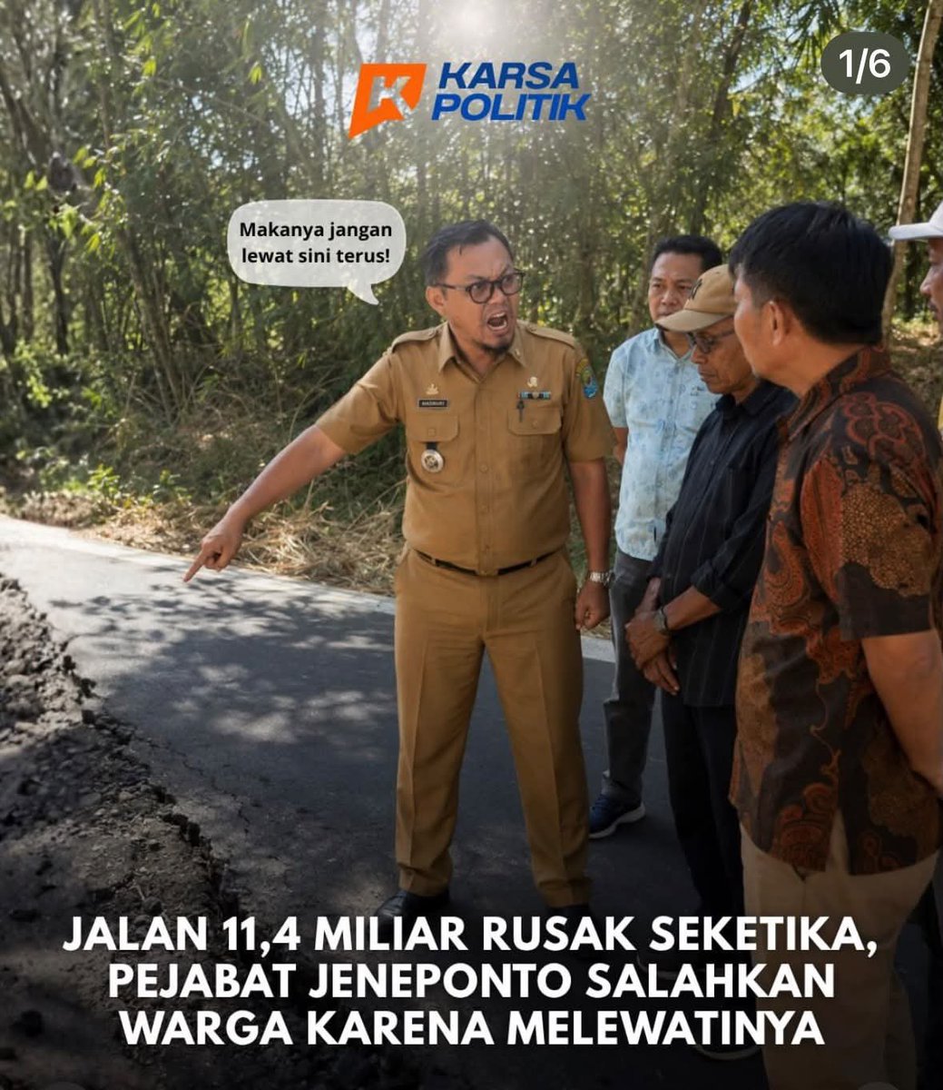 RA_leather's tweet photo. 🗿Dikira ini meme hoaks. Ternyata ini kejadian nyata. 🤦‍♂️

Jalan Rp11,4 miliar rusak, pejabat PUPR Jeneponto: "Kalau tidak mau rusak, jangan dilewati."