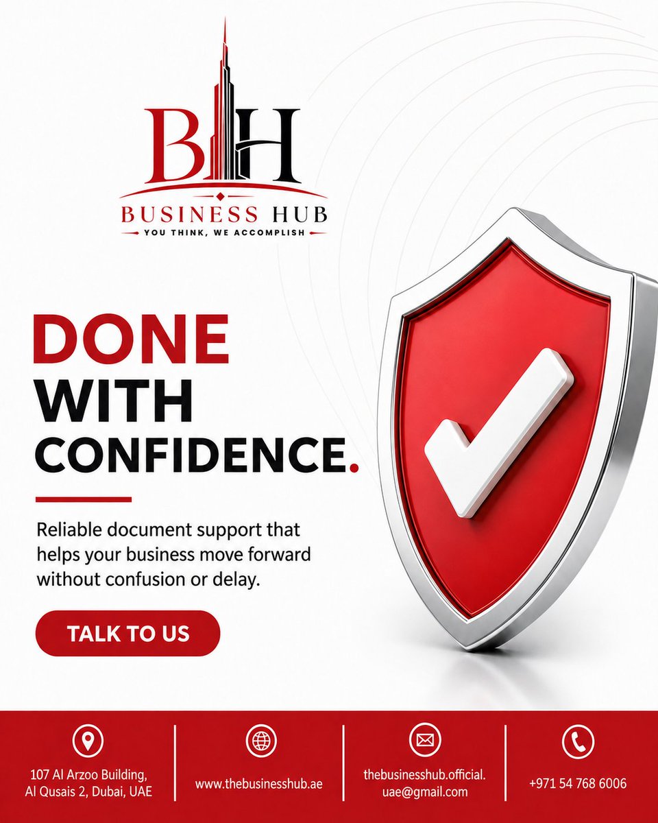 BUSINESSHUBDOC's tweet photo. Reliable paperwork. Clear support. Complete confidence. ✅

Business Hub helps your business move forward without confusion or delay.

📞 +971 54 768 6006

#BusinessHub #DubaiBusiness #DocumentClearing #BusinessSupport https://t.co/kTEcVQ1v5z