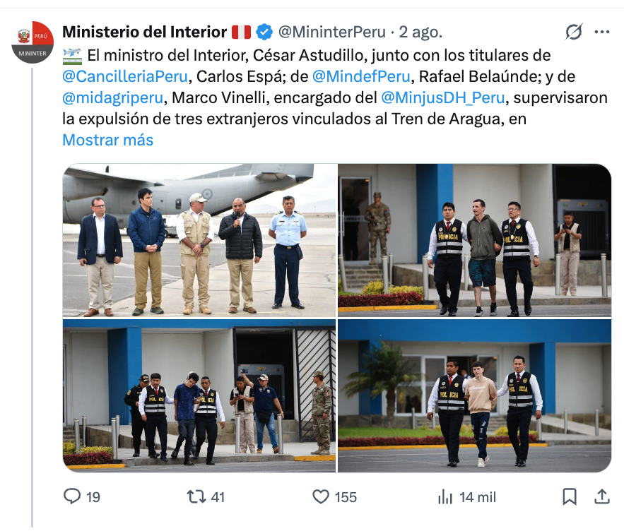 eloymarchan's tweet photo. ¿Saben algo del ministro del Interior colocado por Keiko Fujimori?
La criminalidad sigue en aumento, pero el ministro César Astudillo, quien lleva una semana en el cargo, solo ha tenido 2 actividades: tomarse la foto expulsado a extranjeros y su presentación oficial ante la PNP. https://t.co/TInM6K0Z82