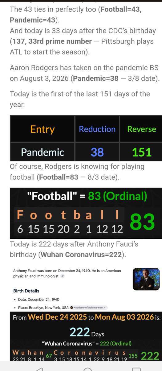 4Got2TellU's tweet photo. @CollinRugg @PatMcAfeeShow Aaron Rodgers has taken on the pandemic BS on August 3, 2026 (Pandemic=38 — 3/8 date).
 
93 days after Pat McAfee’s birthday 
(Wuhan Coronavirus=93).

https://t.co/tp9w2ZFpi8 https://t.co/grbcOxX5g7