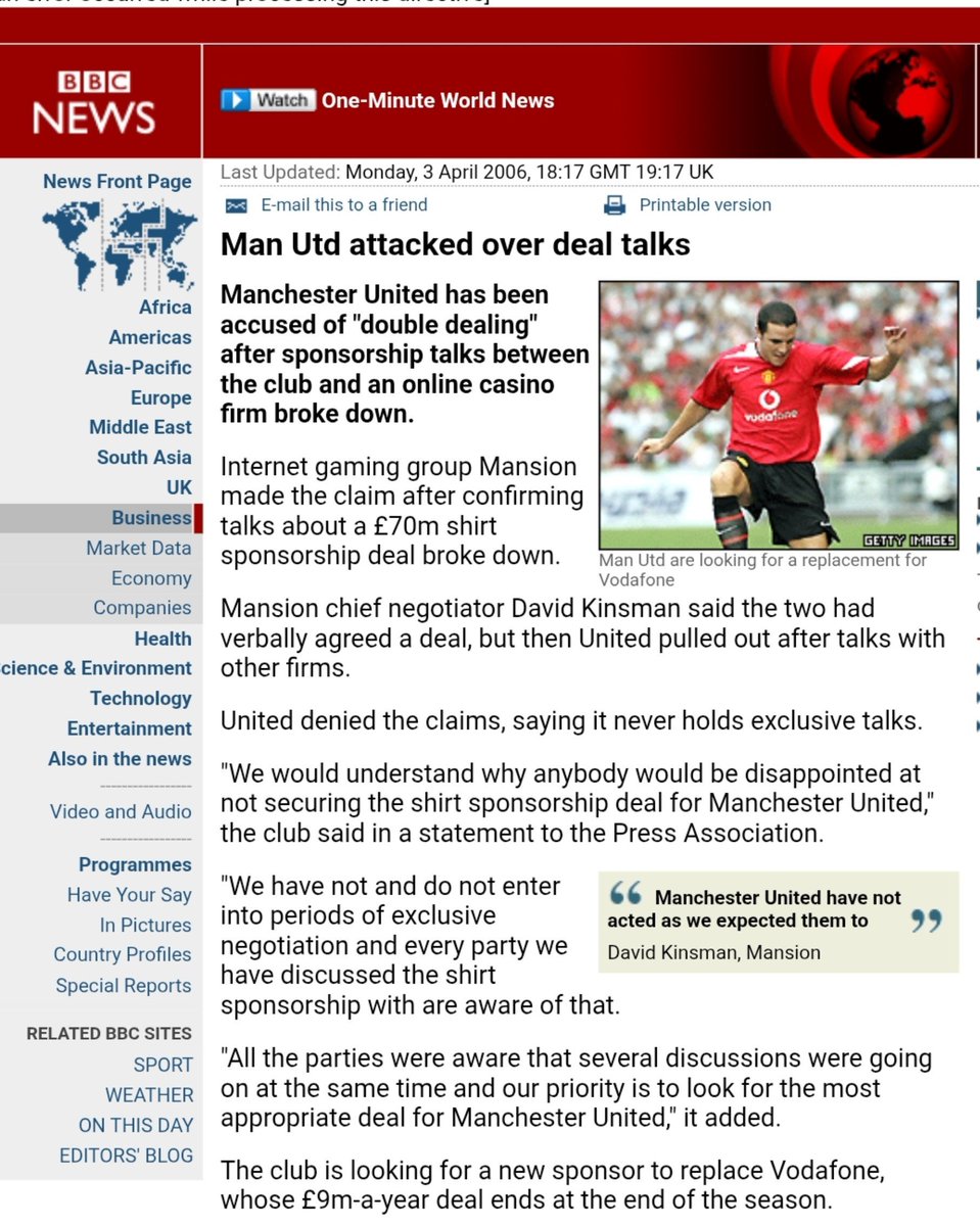 IDbenchwarmers's tweet photo. Admin sebenarnya agak kecewa sih dengan masuknya B*tway, karena selama ini Man United itu tidak pernah mengizinkan perusahaan judi muncul di jersey mereka.

Di tahun 2006, Man United pernah nyaris mencapai kesepakatan dengan perusahaan judi M*nsion, namun pada akhirnya lebih memilih ke perusahaan asuransi AIG walau nilai kesepakatannya lebih kecil daripada yang ditawarkan M*nsion. Setelah gagal menjadi sponsor Man United, M*nsion pun akhirnya menjadi sponsor Tottenham Hotspur.

20 tahun setelah "kegagalan" kesepakatan dengan M*nsion, Man United akhirnya menerima sponsor judi jersey mereka walau itu "hanya" di training kit mereka. Tawaran ± £18M per tahun terlalu menggiurkan untuk klub yang sedang berusaha membenahi keuangannya setelah mengalami mismanagement selama satu dekade lebih...
