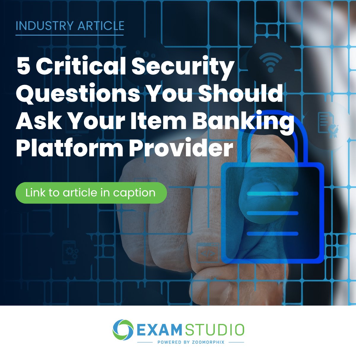 ExamStudio's tweet photo. As #assessmentprograms move to cloud-based platforms, evaluating security is essential.

Discover the five critical questions every organization should ask before selecting an item banking solution: https://t.co/P3MJLJwMnX

#ItemBanking #ExamDevelopment #ExamDelivery #ExamStudio https://t.co/dZEPKS0Ca5