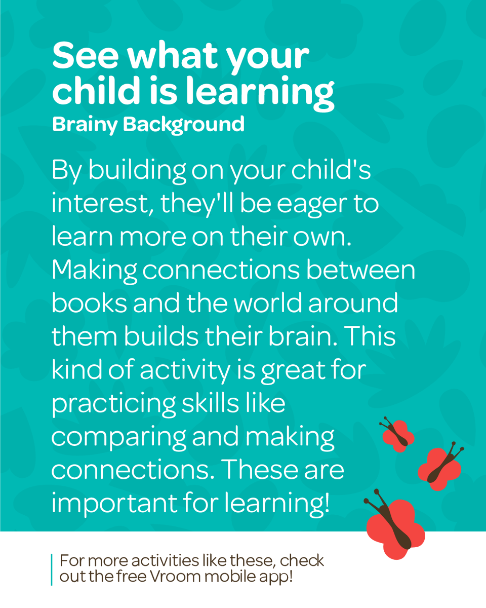 joinvroom's tweet photo. From page to pavement, your child is making connections everywhere they go. 🚚🌼

This Vroom Tip builds comparison and observation skills through everyday adventures inspired by books. https://t.co/3ZFI6j6JP9