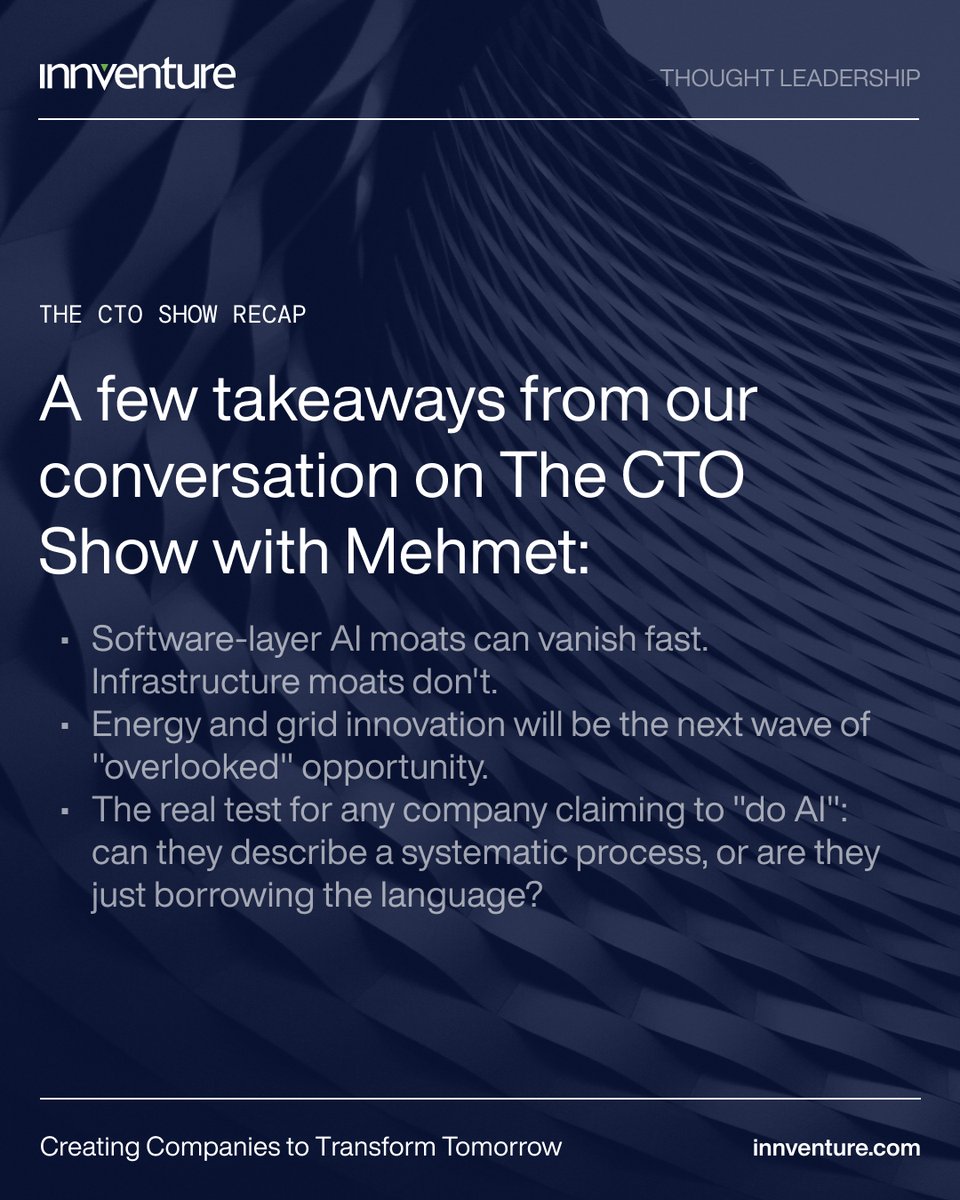 weareinnventure's tweet photo. Our Chief Growth Officer Roland Austrup sat down with The CTO Show With Mehmet Gonullu to share his perspective on where the real opportunity in AI stands today.

Listen to the full episode here: https://t.co/SP17QUY0pI https://t.co/uqsilF9Eaf