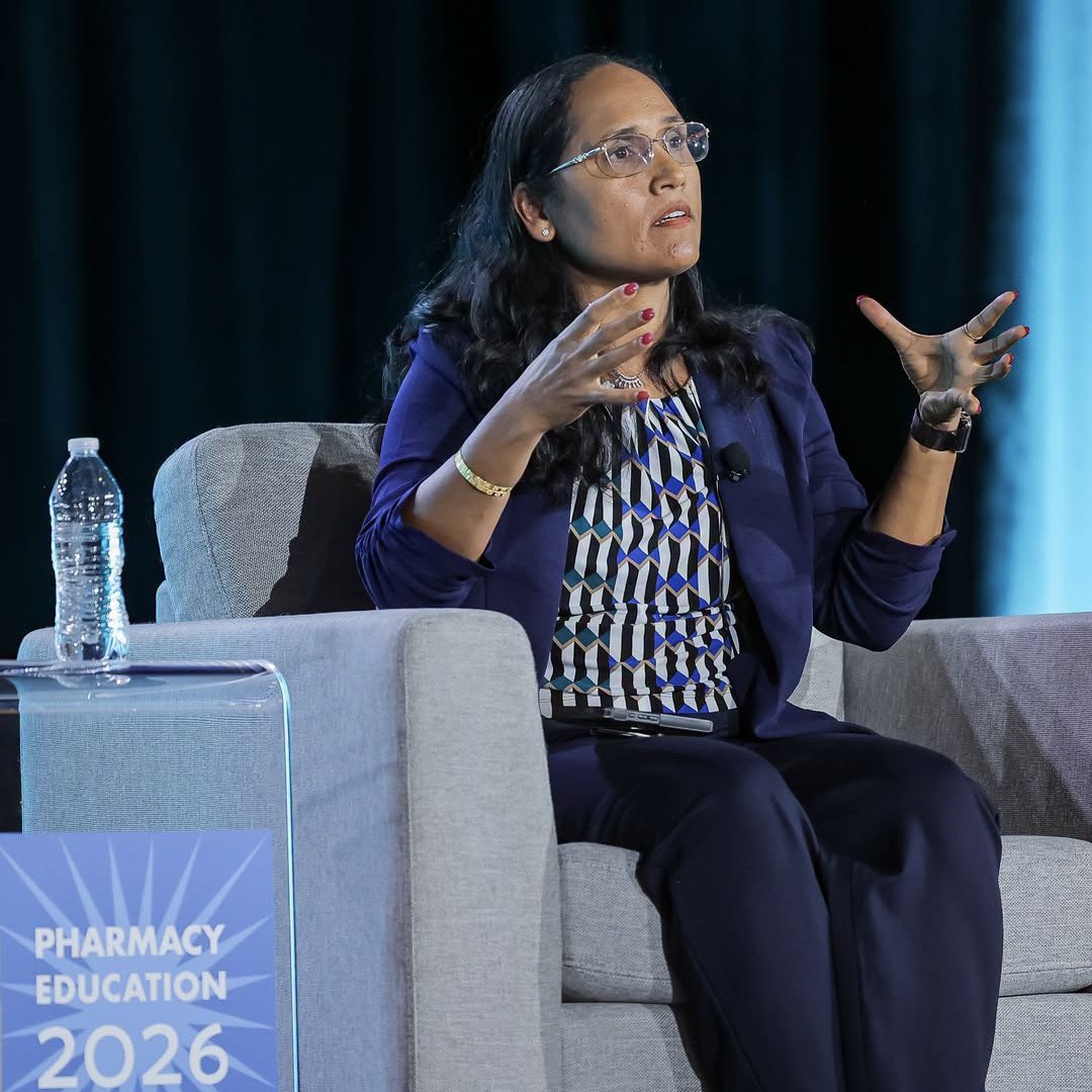 UICPharm's tweet photo. Dr. Shilpa Sant represented UIC Retzky College of Pharmacy on the “Reimagining Therapeutic Innovation” panel at Pharmacy Education 2026. Alongside other leading experts, Dr. Sant discussed how cutting-edge technologies are transforming treatment options. https://t.co/Ez39uc9KAt