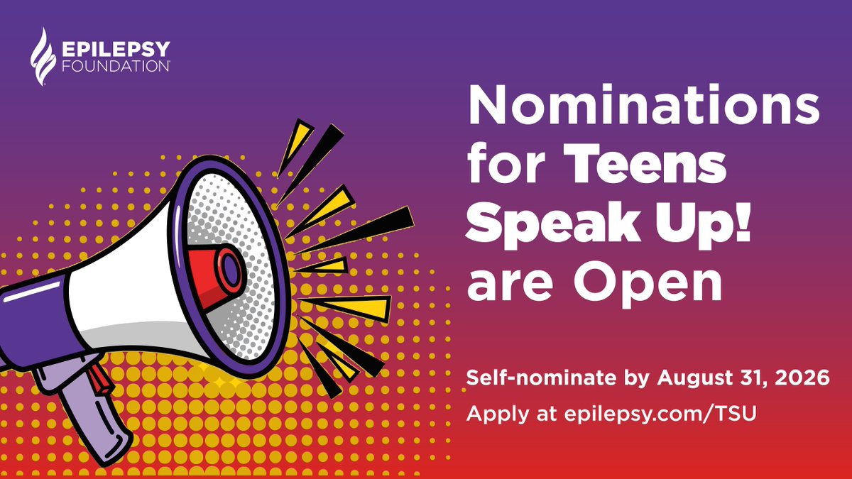 EpilepsyFdn's tweet photo. Are you a teen living with or impacted by epilepsy and ready to make a difference? 📢 Submit a self-nomination for the 2027 Teens Speak Up! (TSU) conference by Monday, August 31! Apply and learn more about the program and eligibility: https://t.co/usHnypMU5X https://t.co/y7hGKMtEOH