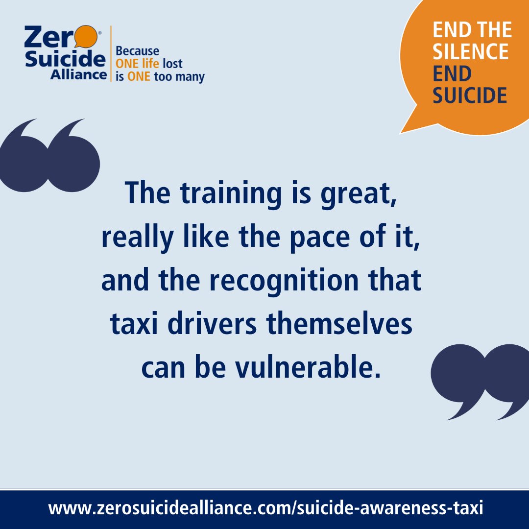 Zer0Suicide's tweet photo. Taxi and private hire drivers play a unique role in our communities, often connecting with people during their most vulnerable moments. 

Working with drivers across 10 local authority areas, we’ve introduced free online #SuicideAwareness training designed to help drivers build knowledge and confidence to support someone who may be struggling.

Take the training at ⬇️

https://t.co/zwzEO9xp7l