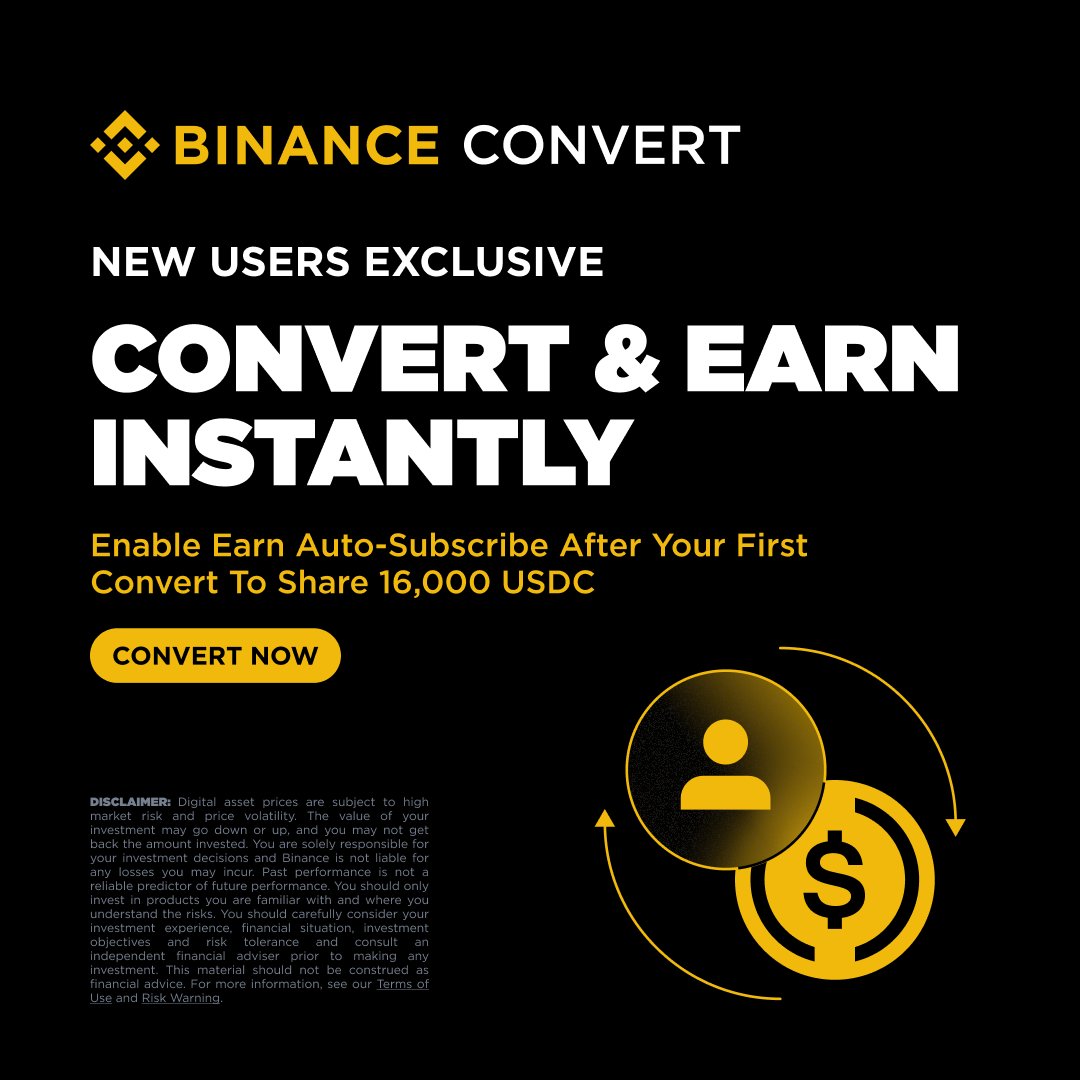 binance's tweet photo. New to Binance Convert &amp; Earn?

Complete a few simple tasks and claim a 2 USDC voucher.

🔸 First 8,000 users only
🔸 First come, first served

👉 https://t.co/97pXZfyUEK https://t.co/sa2tYn6myy