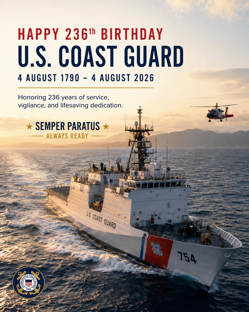 ZuluPods's tweet photo. Today we celebrate 236 years of the United States Coast Guard. 🇺🇸

Since 1790, the USCG has embodied a simple but powerful promise: Always Ready. Whether saving lives at sea, securing our ports, or defending our coastline, their mission never stops.

#CoastGuard #DefenseIndustry https://t.co/hiC3YJzrrK