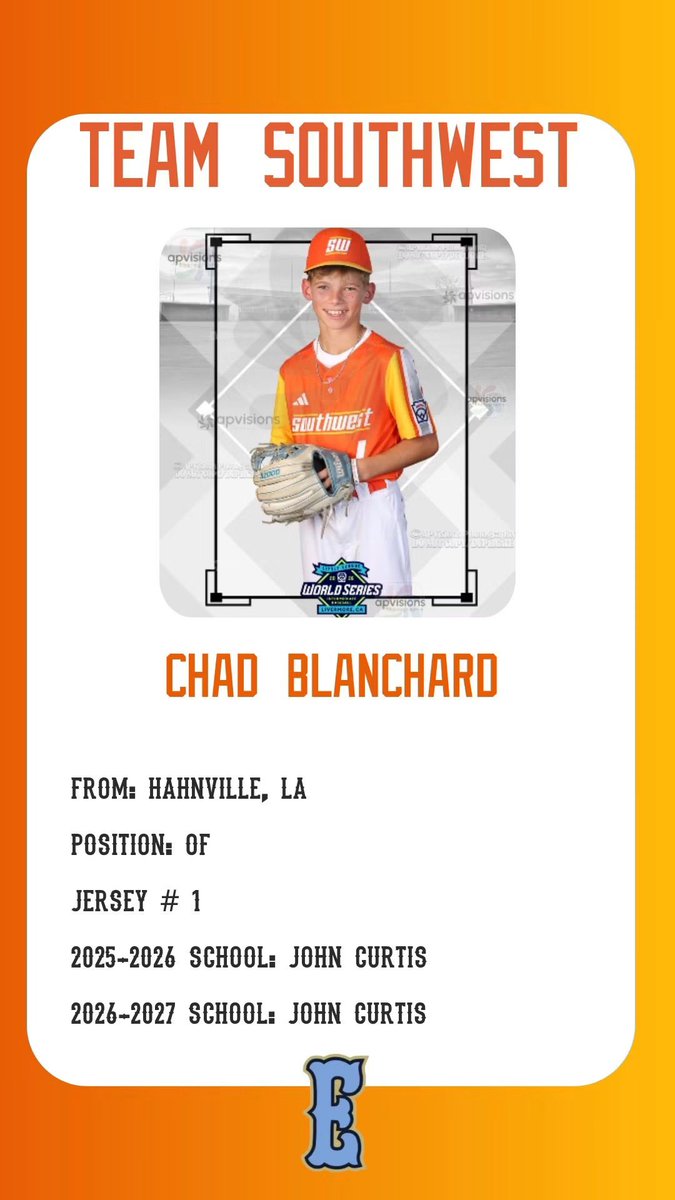 JohnCurtis_BSB's tweet photo. Best of luck to two of our own as they take the national stage!
The entire John Curtis Patriots family is cheering on Coy Dufrene and Chad Blanchard as they compete in the @LittleLeague Intermediate World Series in Livermore, CA.
Good luck, Coy and Chad!
#PatriotPower #BCFL https://t.co/U3mXj3sxbr
